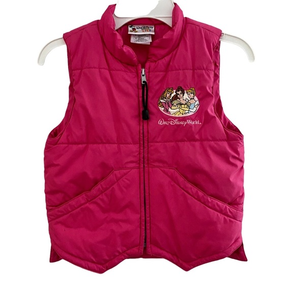 Vintage Walt Disney World Kids Pink Princess Embroidered Puffer Vest Size Small - Picture 1 of 7